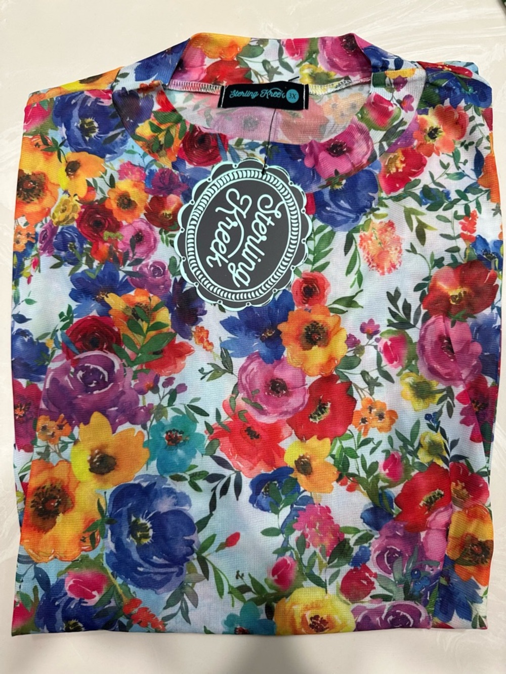 Vibrant Floral Mesh Top long sleeve 3X